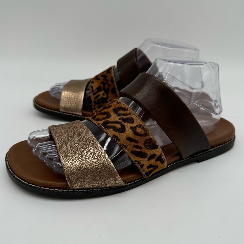 New Naturalizer Leather and Fur Triple Strap Slide Sandals Size 8.5